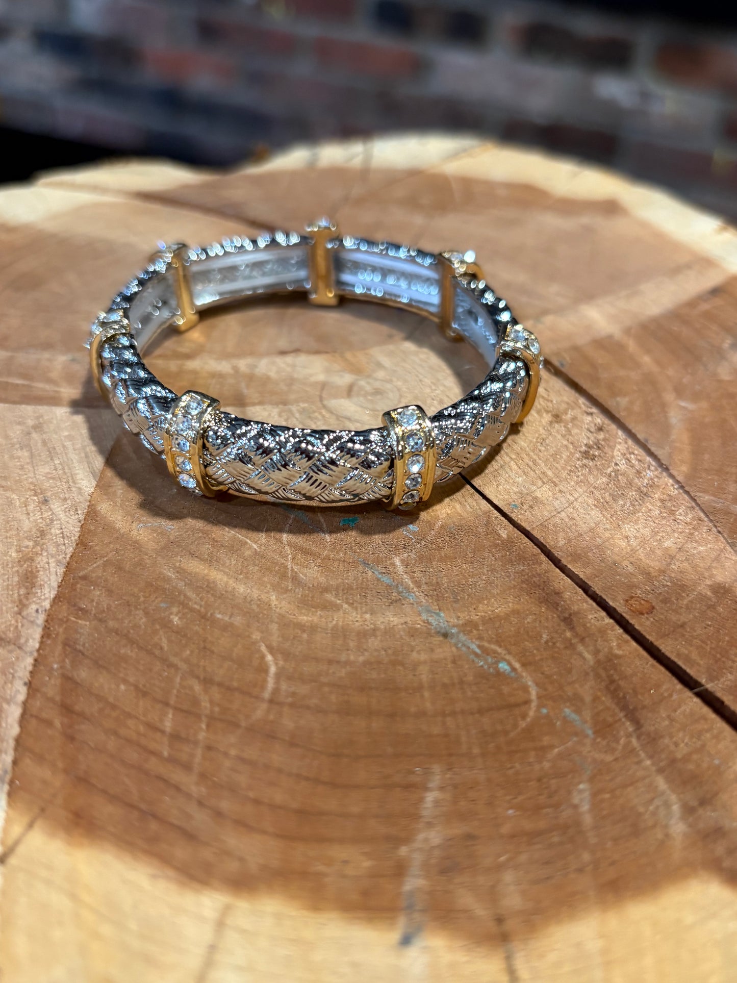 Herringbone & Rhinestone Stretch Bracelet