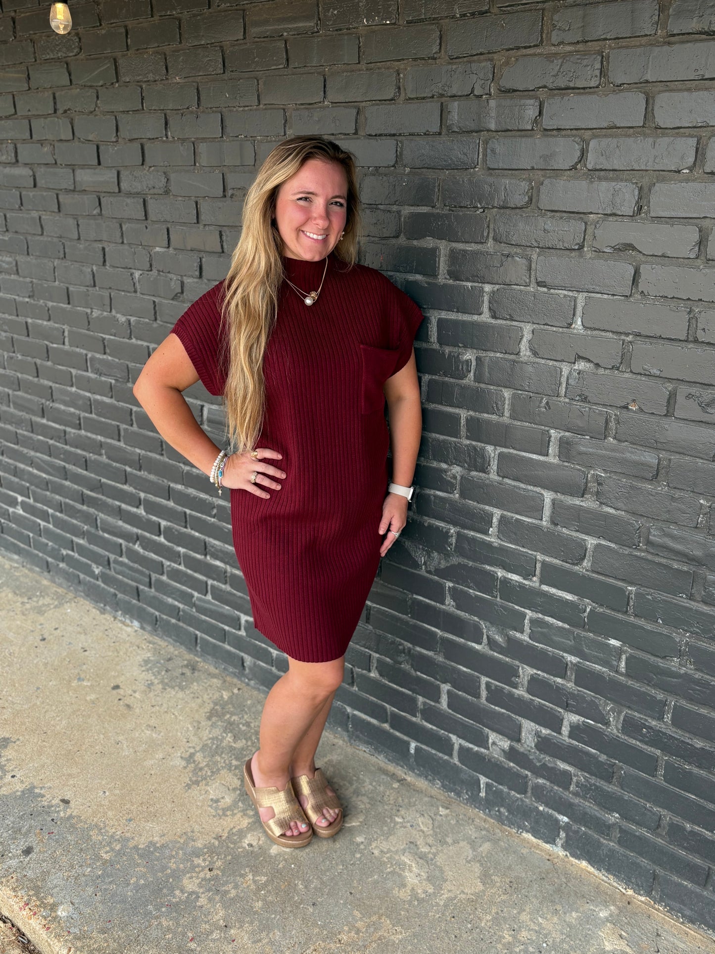 Maroon Attitude Sweater Dress by She + Sky