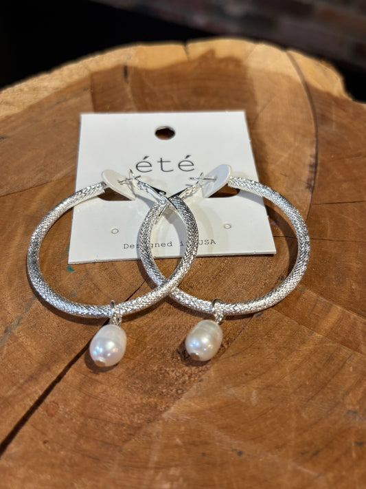 Diamond Cut Pearl Drop Earrings