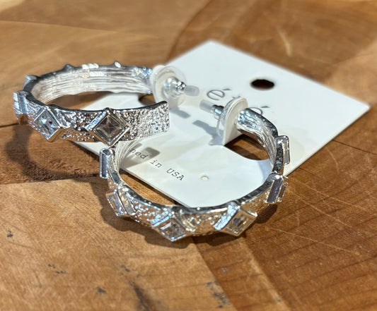 Shiny Metal + Rhinestone Hoops