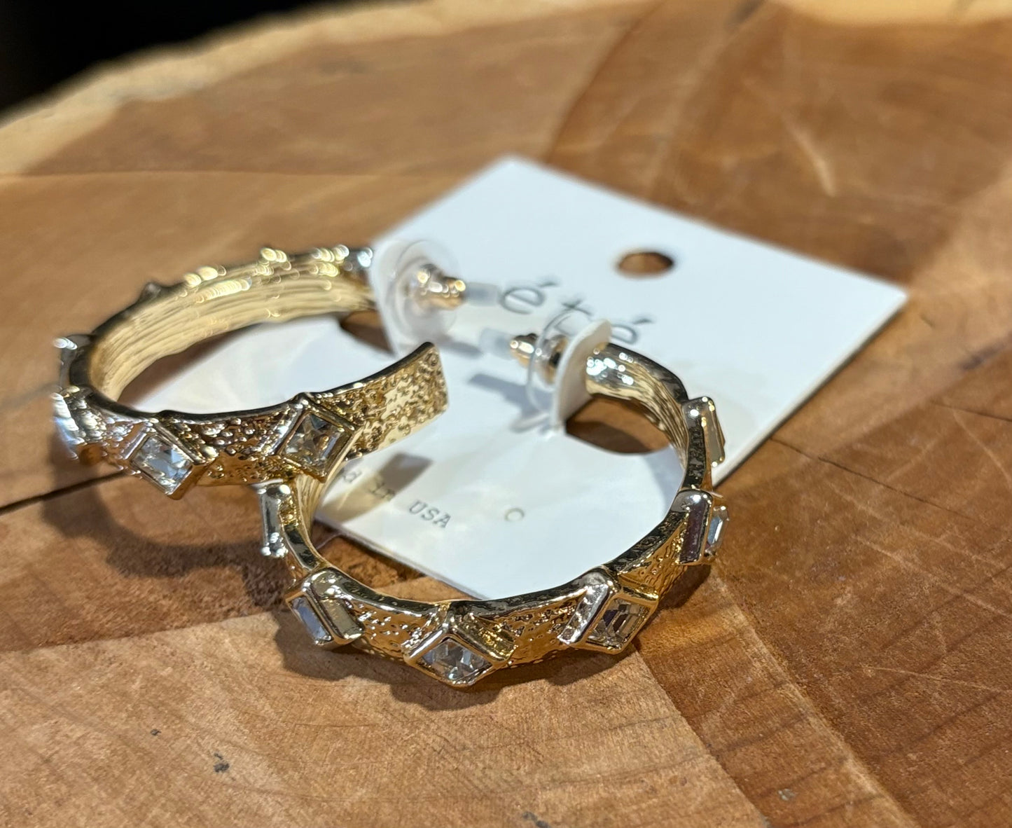 Shiny Metal + Rhinestone Hoops