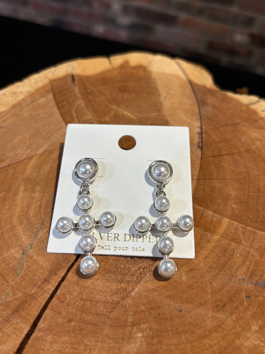 Large Pearl Cross Earrings