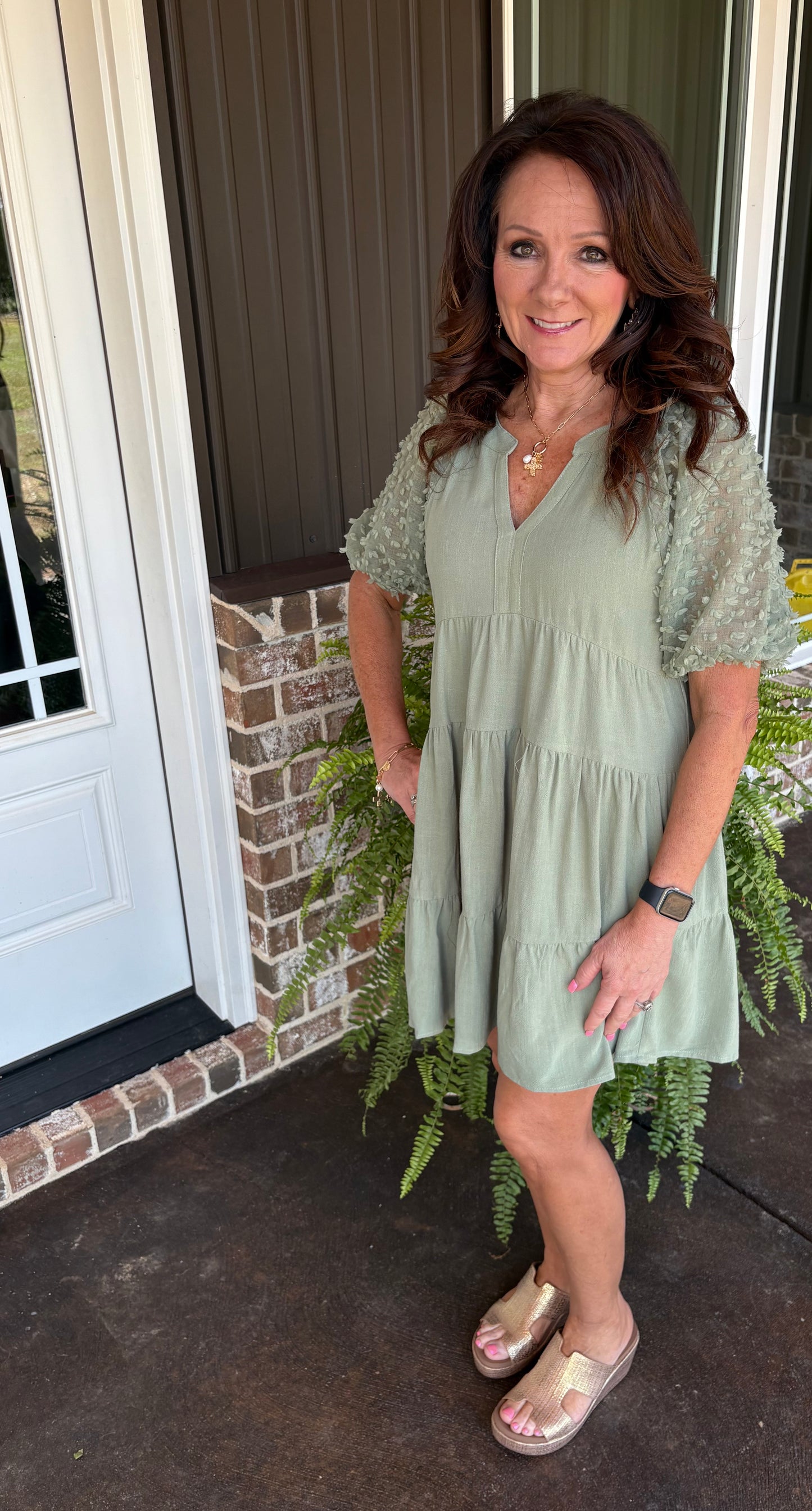 Umgee Sheer Delight Dress in Soft Sage