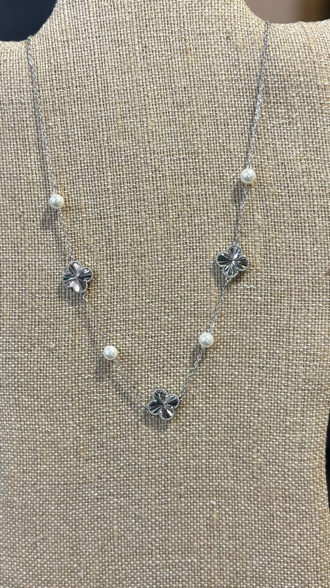 Silver & Pearl Clover Single Strand Necklace