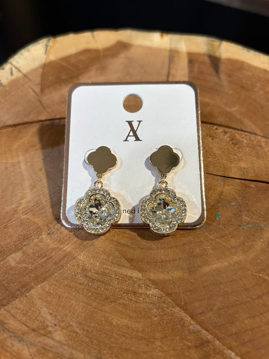 Rhinestone Clover Drop Earrings