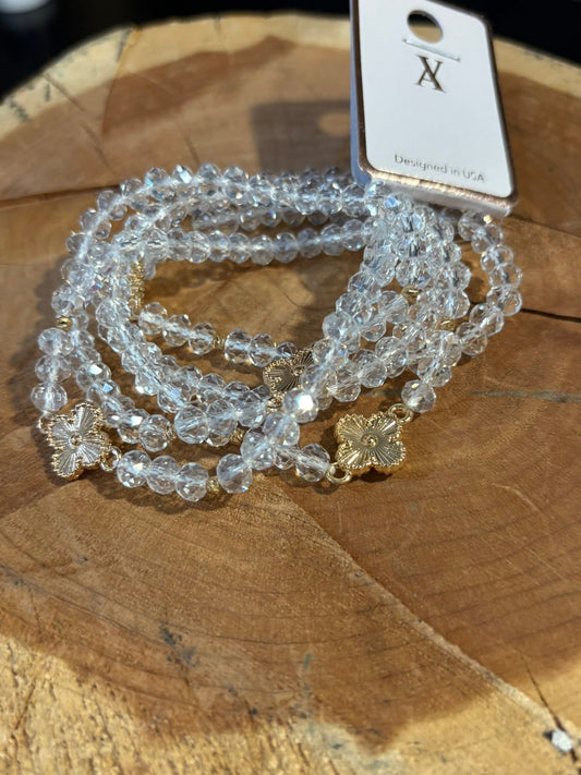 Clear Beads & Gold Clover Bracelet Set