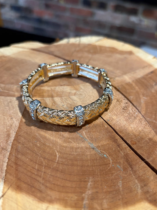 Herringbone & Rhinestone Stretch Bracelet