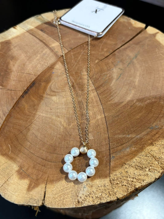 Pearl & Gold Circle Medallion Necklace