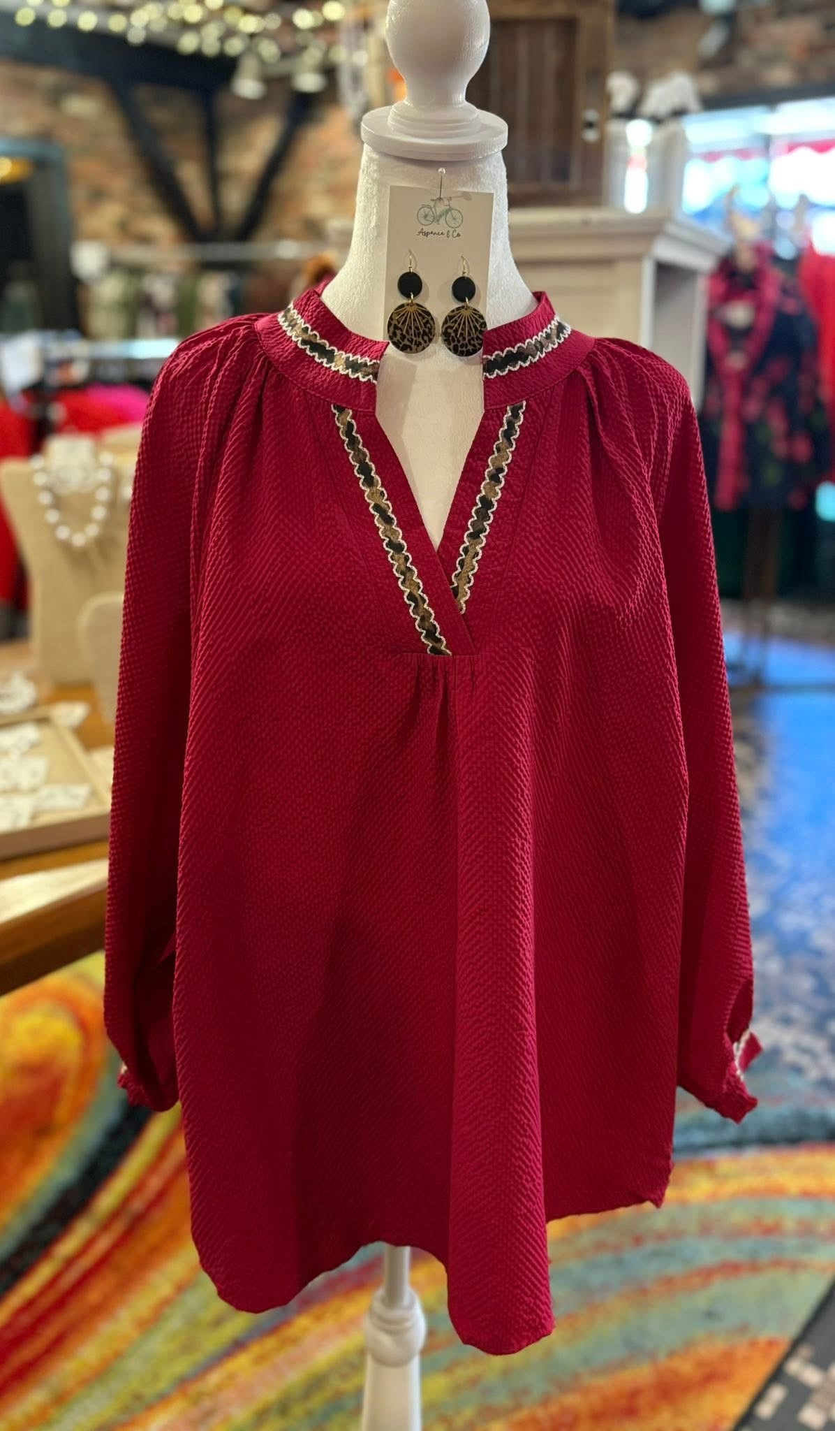 Touch of Leopard Top in Cranberry