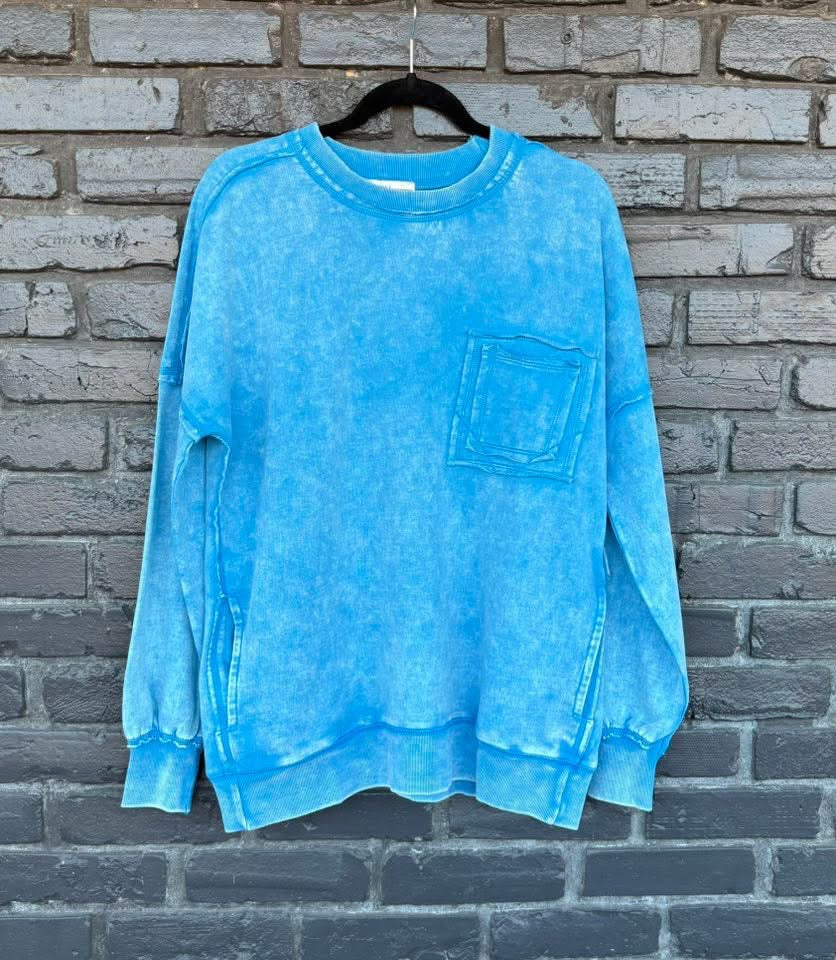 Zenana Pocket Mineral Wash Sweatshirt