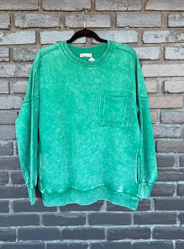 Zenana Pocket Mineral Wash Sweatshirt