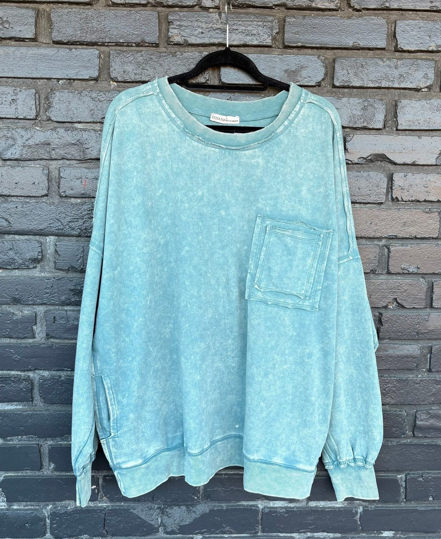 Zenana Pocket Mineral Wash Sweatshirt